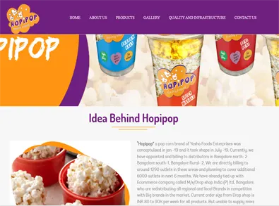Hopipop a pop corn brand of Yasho Foods Enterprises in Bangalore